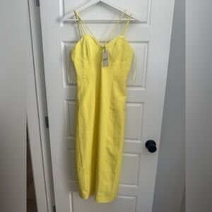 Revolve Bardot Vibrant Yellow Satin Dress